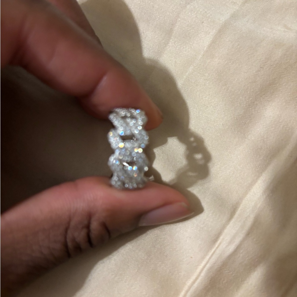 Diamond Simulant Silver Chain Link Ring - image 5